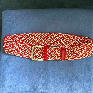 Nbel Made in Italy Women's Belt Wide Woven Braided Rope Twine Red White SZ Small